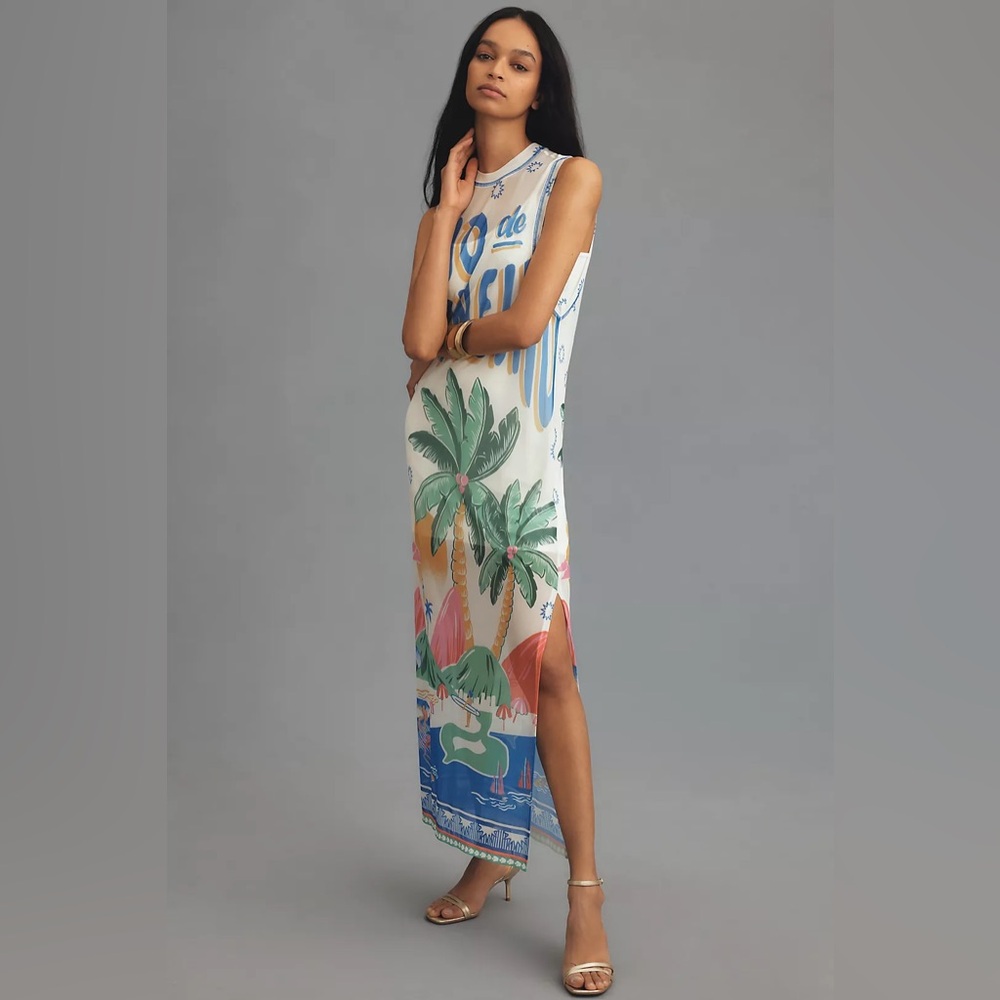 Anthropologie Farm Rio Graphic Mesh Midi Dress